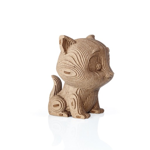 Eco Wood Art (EWA) 3D Houten Bouwset Spaarpot Kat/Cat, 3793, 13,6x12,7x14,1cm