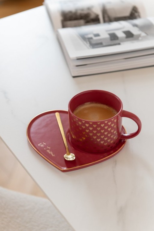 J-Line Mug + Plate + Spoon Heart Ceramic Red