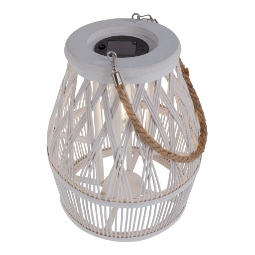 LED Solar-Dekoleuchte "Korbinian" für Garten und Terrasse aus Holz und Rattan in natur, Solar Lampe 34 cm hoch