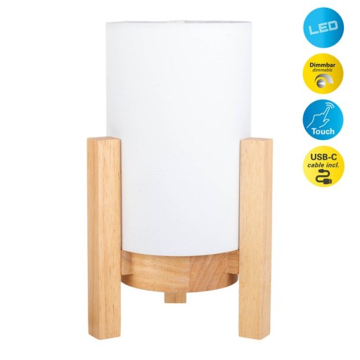 Cordial lamp "Madita" 25 cm high, in white/nature, with integrated LED, dimmable with touch sensor