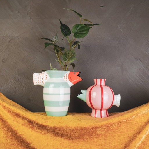 Vase - Fish- Dolomite -Mint/White/Orange -23x12.5x21cm