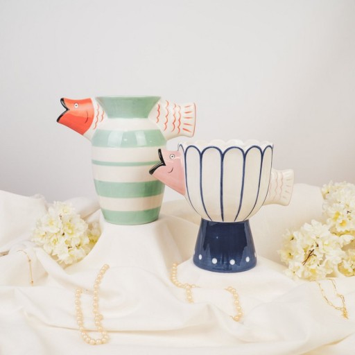 Vase - Fish- Dolomite -Mint/White/Orange -23x12.5x21cm