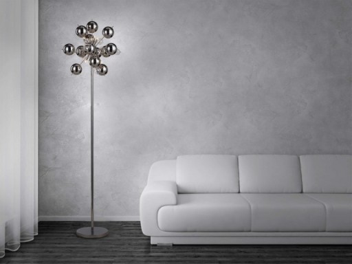 Standing lamp "explosion" in chrome, floor lamp made of metal and glass, chrome, G9, floor lamp 169 cm high