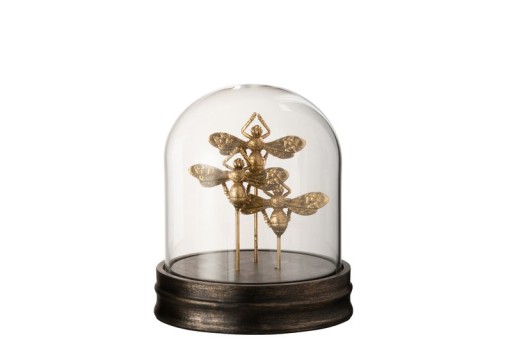 J-Line Bell Jar Butterfly Decoratie | Stolp met Vlinder | Poly/Glas - Goud