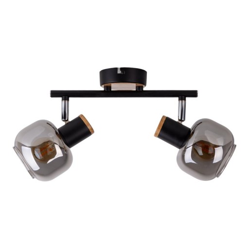 2 SPOT ceiling lamp "Fumoso", metal ceiling lamp and smoke glass in black, and nature, with E14 socket, for dining room, living room, hallway or office, 40 x 20 cm