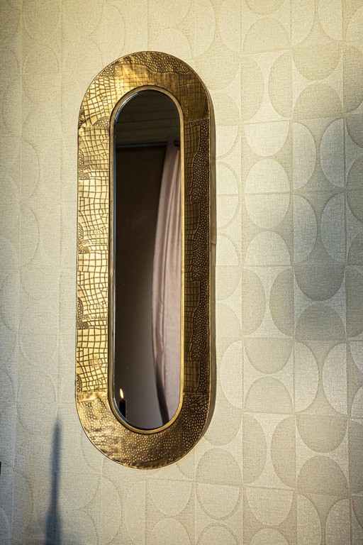 Darcio Gold Thick Iron Croco Print Mirror Oval