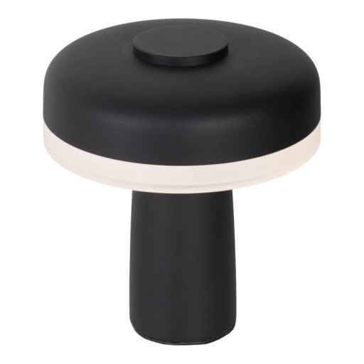 Cordless tablet light "Pilu", 16.5 cm high, above Ø of 15 cm, metal in black, white plastic, integrated LEDs, 280 lumens, dimmable by touch sensor, warm white