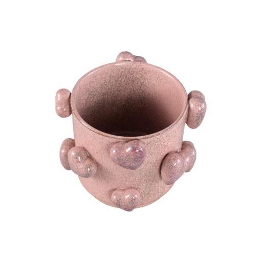 Valentin Pink Ceramic Pot 3D Hearts Low L