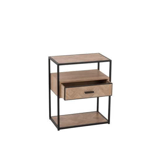 J-Line bijzettafel Zigzag 1 Lade - hout/metaal - naturel/zwart