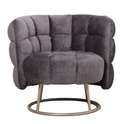 Fluffy Fauteuil | Grijs Fluweel | Vogue 16 | Gouden Rond Onderstel – 77x89x79 cm