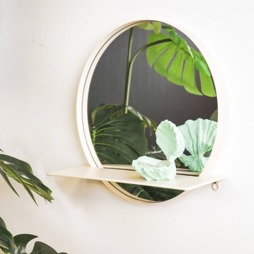 Mirror - Round - Metal - With Shelf - Sand- Ø40cm