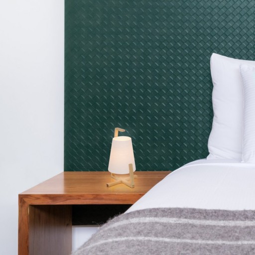 Bamboo table lamp with plastic screen "Shoji", with bamboo frame, nature and white, approx. 32 cm high, E14, for living room, dining room and office