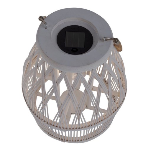 LED Solar-Dekoleuchte "Korbinian" für Garten und Terrasse aus Holz und Rattan in natur, Solar Lampe 34 cm hoch