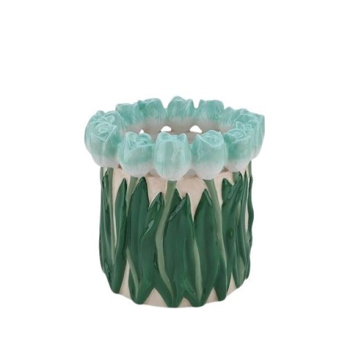 VASE-TULIPS- DOLOMITE-MINT/ GROEN-17X17X16CM