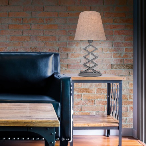 Scarfish lamp "Adrienne", height extendable of 37-71cm, made of brown metal with natural-colored textile umbrellas, E27 socket, lighting for living room, dining room or office