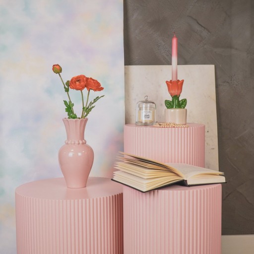 Vaas - parelhals - keramiek - lichtroze - 12x12x24cm