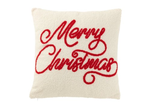 J-Line Cushion Merry Christmas Bouclé White/Red