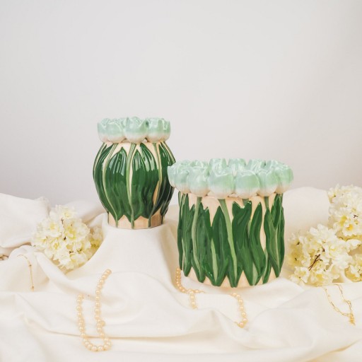 VASE-TULIPS- DOLOMITE-MINT/ GREEN-14X14X18CM