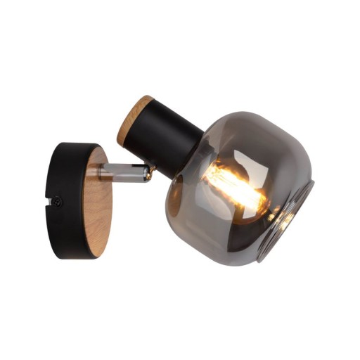 Glass wall Spot "Fumoso", wall lamp made of black and smoke glass in black, and nature, with E14 socket, for dining room, living room, hallway or office, lamp for living room, dining room, hallway or hallway 16 x 14 cm