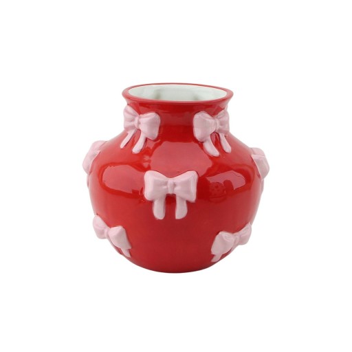 Vaas - Bloemvaaslinten - Dolomiet - rood/roze - 14,5x14,5x13cm