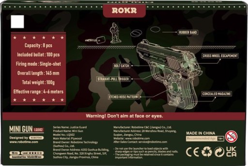 3D wooden puzzle mini gun, robotime, LQ502, 14.5x4x10.8 cm