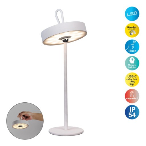 LED battery table lamp magnetically "Ella" for outside and inside, made of metal and plastic in white, 35 cm high