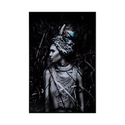 Melani Glass Art Wandpaneel | Black & White Woman 120x80 cm - Product afbeelding