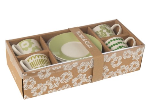 J-Line bag + saucer Box - ceramic - green - large - 4 pieces