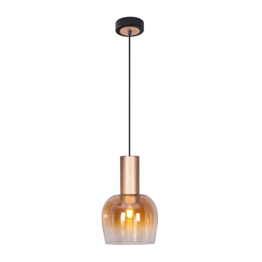 1 Series pendant "Funda" 150 cm high, Ø 23.5 cm, made of brushed brass -colored metal and amber -colored glass, E27, for living room, dining room, kitchen and office