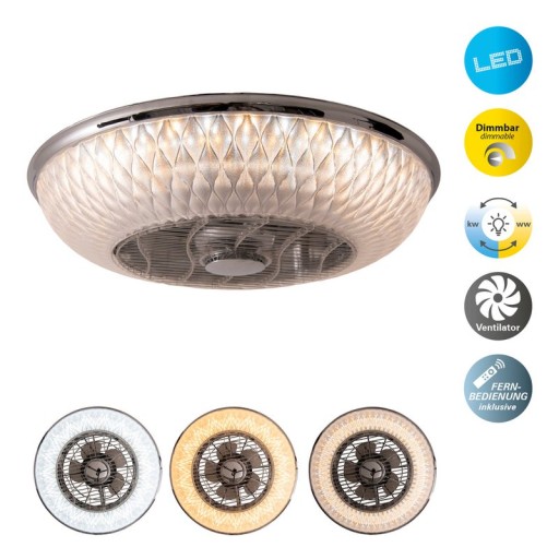 LED ceiling light "Viento" with fan, made of metal and plastic, with integrated LEDs, lighting for living rooms or office