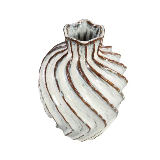 Marel White Round Ceramic Vase Swirl Lines L