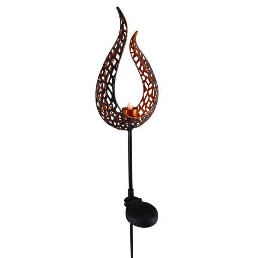 LED solar earth spit "Flame"-outer and spit made of metal and plastic in brown, with integrated LED