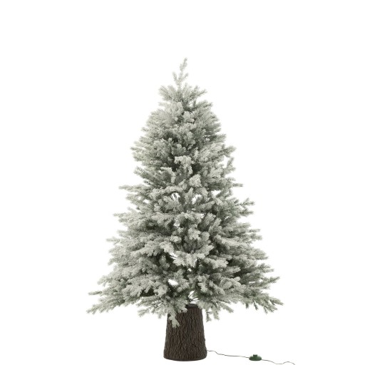 J-Line Kerstboom 600 Led Houten Basis Besneeuwd Kunstmatig Donkergroen