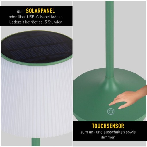 LED Leuchte "EMMI" für Außen und Innen, Tischlampe aus Metall und Kunststoff, mit fest verbauten LEDs, LED Tischlampe für Balkon, Terrasse, Garten, Wohnzimmer, Wintergarten, ca. 38 cm hoch