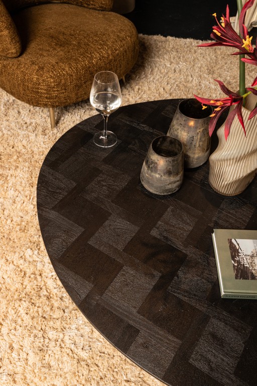 Fieron Black Wooden Coffee Table Organic Round