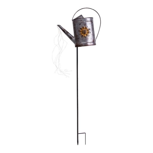 LED solar earth skewer (watering can) h: 110cm galvanized, for outside, ground skewer made of metal and plastic in silver, with integrated LED