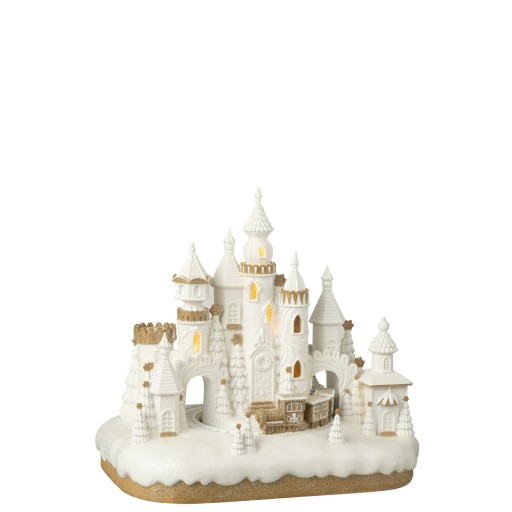 J-Line decoratie Peperkoek Kasteel + Trein - polyresin - beige/wit