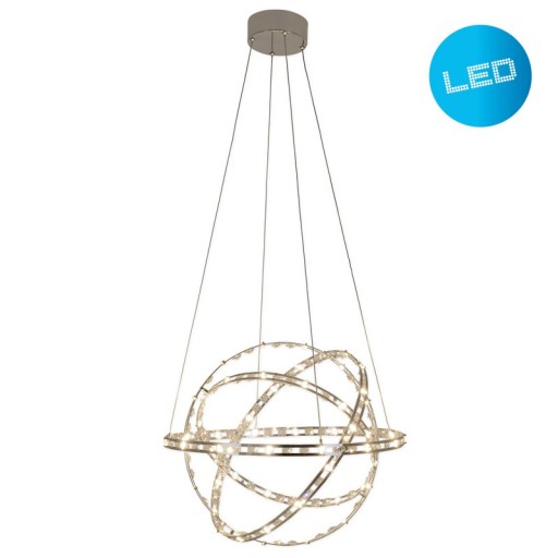 LED pendant lamp "Cosmos" metal and plastic in chrome, Ø60 cm, with firmly built -in LEDs, lighting for living room, dining room or office.