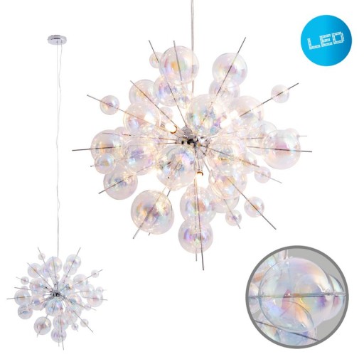 Pendant lamp "explosion" made of metal and iris glass, G9 frames, hanging lamp for dining room, living room, hall or office, Øca. 65 cm