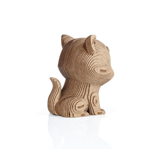 Eco Wood Art (EWA) 3D Houten Bouwset Spaarpot Kat/Cat, 3793, 13,6x12,7x14,1cm