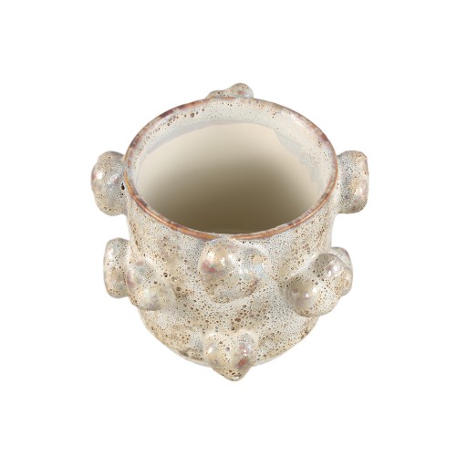 Valentin Cream Rough Ceramic Pot 3D Hearts Low L