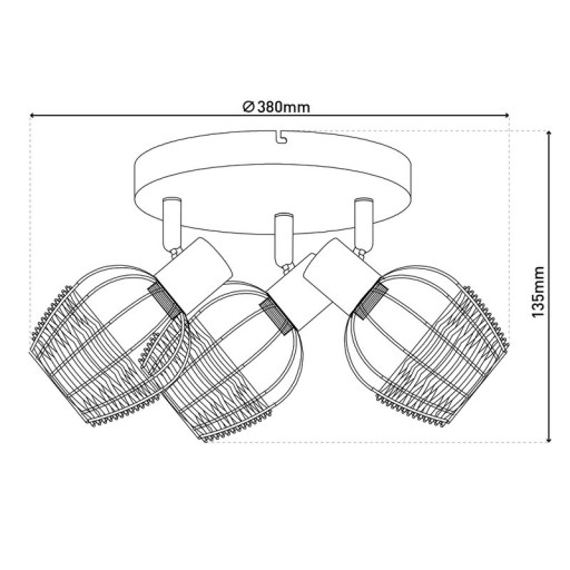 3 "Corbis" ceiling rondel, metal spot in black, with gold and rattan, with E14 socket, for dining room, living room, hallway or office, lighting for living room, dining room or office, 38 cm diameter