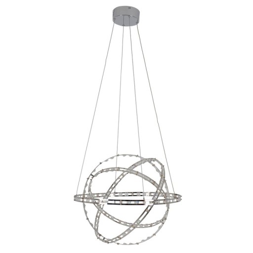 LED pendant lamp "Cosmos" metal and plastic in chrome, Ø60 cm, with firmly built -in LEDs, lighting for living room, dining room or office.