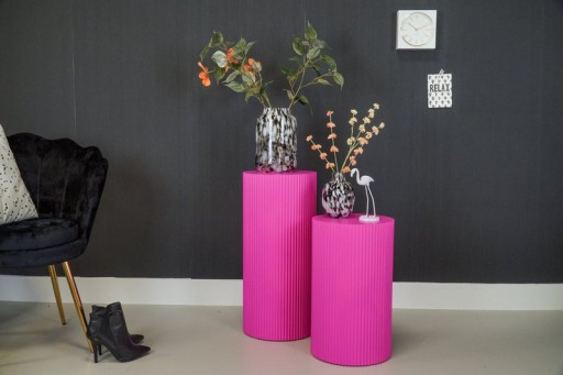 Side Table / Pillar- Cylinder - MDF - Neon Pink - 30x54cm
