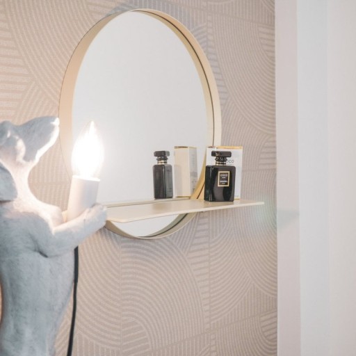 Mirror - Round - Metal - With Shelf - Sand- Ø40cm