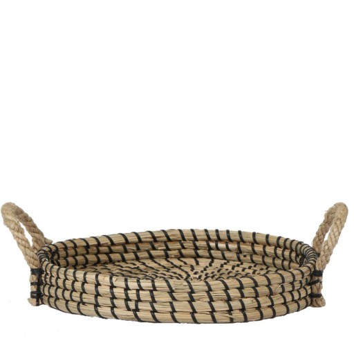 Kolibri Home Decoratieschaal | Zwart Gevlochten Dienblad | Ø30cm