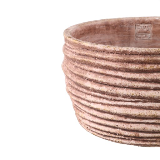 Einnas Brown Round Cement Pot Ribbed Low L
