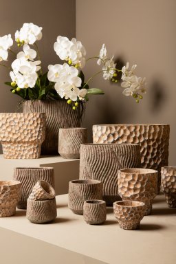 Diesel Grey Oval Cement Pot Wavy Lines Rough M