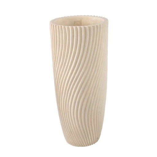 Lianna Cementen Vaas | Cream, Rond met Verticale Gebogen Lijnen, 50 cm - Product afbeelding