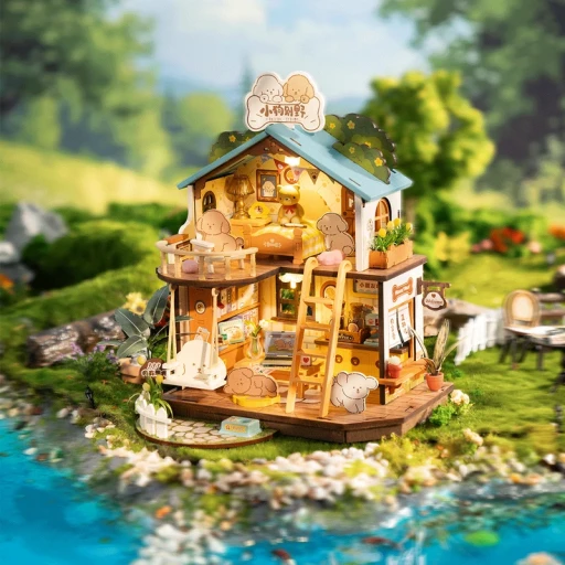 DIY Huisje Puppy's Cozy Villa with LED lighting, Robotime, DG169, 22x18.3x23.5cm